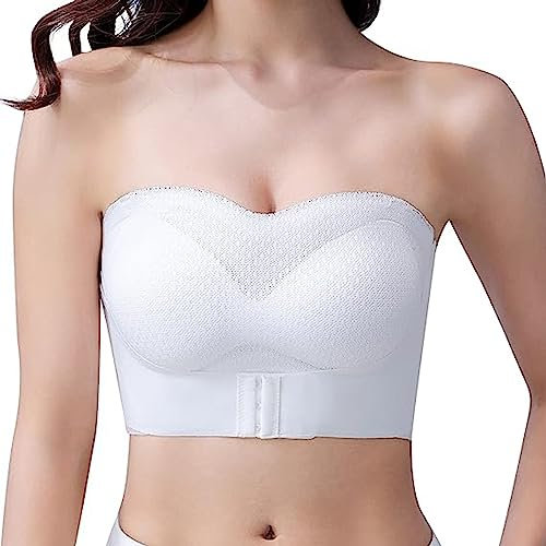 Strapless Bras for Women,Full Support Non-Slip Convertible Bandeau Bra, Women Push up Bandeau Bra (White,XXL)