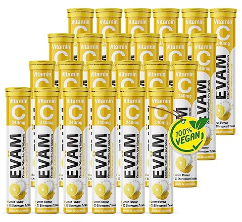 EVÄM Vitamin C 240mg Brausetabletten I Geschmack Zitrone I 24x 20 Stück I Vitamin C Brausetabletten I Nahrungsergänzungsmittel zur Unterstützung des Immunsystems I zuckerfrei I Made in Germany