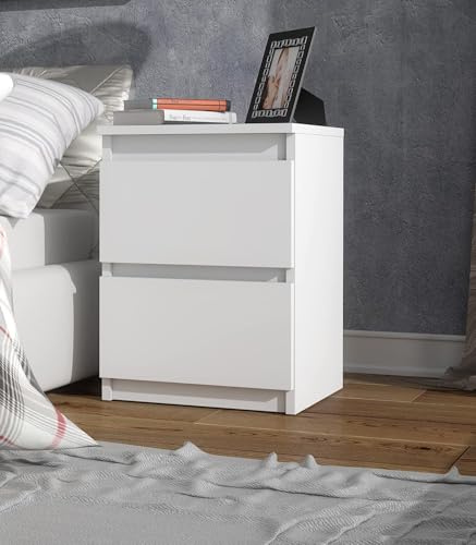 meble masztalerz Nachttisch 2er Set Weiß Matt 40x55x39 cm | Beistelltisch 2 Schubladen, Moderner Nachtschrank , Bedside Table , Telefontisch , Eleganter Beistellschrank