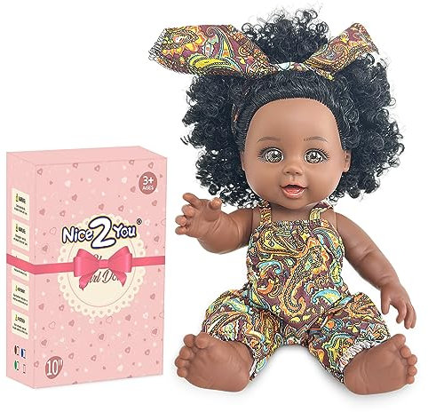 Nice2you Poupée Noire 10 Pouces Bébé Africaine Mode Jouer Poupée - Meilleur Cadeau pour Enfants Filles