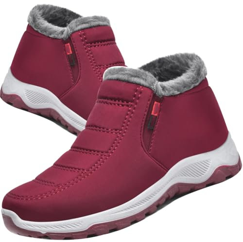 AZMAHT Chaussures pour Pied Gonflé Femmes Hiver Chaud Marche Personnes âGéEs pour Les Pieds Enflés La Fasciite Plantaire Baskets De Marche Chaussures de Sport à Enfiler,Rouge,39/245mm
