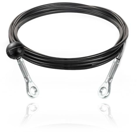 DQ-PP Stahlseil ummantelt mit Ösen und Ballstopper für Fitnessgeräte | 4mm / 5,2mm | 4,4m | 7x19 | Drahtseil | Gym Kabel | Schwarz | Fitness | 440cm