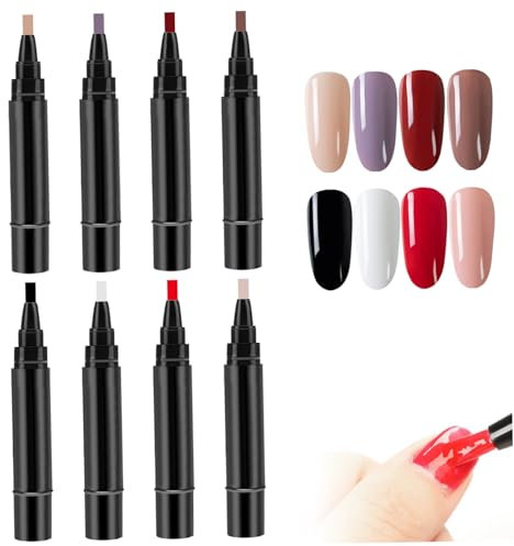 Nagellackstifte 8pcs/Set 8 Farben 3 in 1 5 ml Einschritt DIY Nagelgel Stift für Frauen Girls Maniküre Pediküre Nagellackstifte für Home Salon
