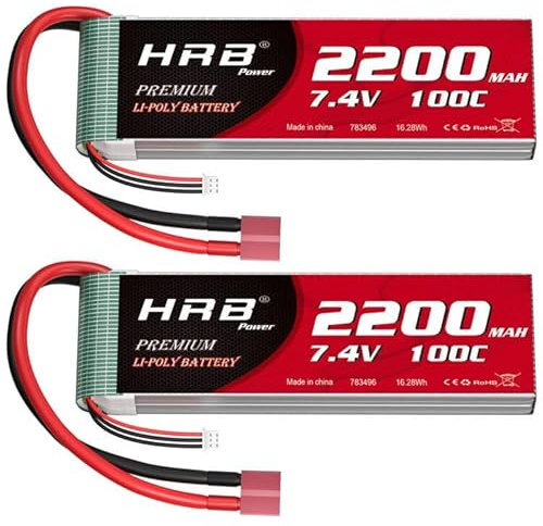 HRB 2S 7.4V 2200mAh LiPo Akku 100C Deans T Plug RC Akkus für 1:16 Slash, 1/16 Summit, 1/16 E-Revo, Rally Fahrzeuge