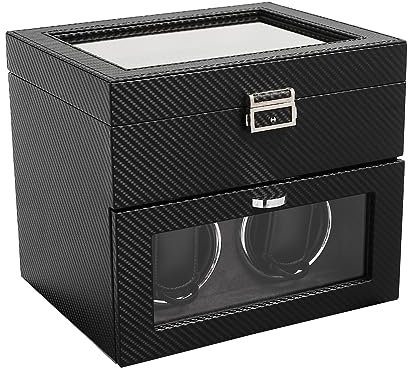 OUKANING Automatische Uhrenbeweger Box Mit LED, Aufbewahrungsbox Für Automatikuhren Automatic Watch Winder Box, Leiser, Schloss+Schlüssel, Klarer Deckel, Geschenk (TYp 2+8: A)