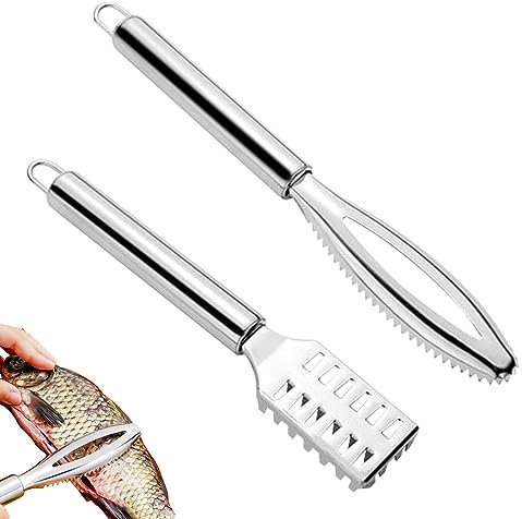 Fishing Fish Scraper Set, Fish Scaler Remover, Fish Scaler Stainless Steel, Fish Scale Knife, Sawtooth Fish Skinner Descaler Tool Cleaner, Ergonomic Handle Scale Scraper Peeler, for Kitchen(Silver)