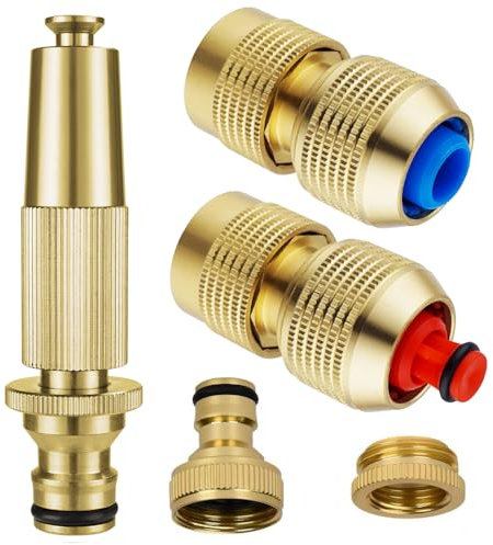 ChiuLau 4 Pcs Brass Garden Tap Hose Quick Connectors & Spray Nozzle, Adjustable Spray Nozzles with Hose Stop Quick Connector,Duty Heavy Faucet Adapter Quick Connector Stop The Water Easily