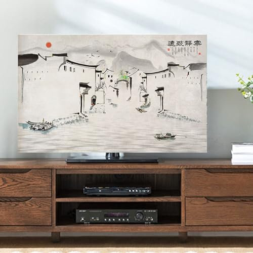 VUT Landscape Painting TV Cover Dust Cover Wall Hanging LCD LED Household 42in 55In 65in TV Cover Fabric Dust Cover Waterproof And Heat Dissipation(Size:65in(151x92cm),Color:C)