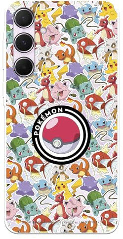 Schutzhülle kompatibel mit Samsung Galaxy A55 5G Offizielle Pokémon Muster Sticker Poké Ball zum Schutz Ihres Handys. Flexible transparente Silikonhülle, offizielle Pokémon-Lizenz