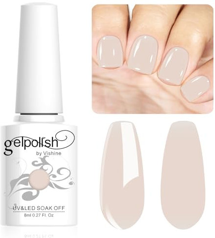 Vishine Vernis Semi-Permanent Neutre Transparent,8ml Jelly Beige crème Vernis à ongles Gel Naturel French Manucure Nail Art UV LED Soak Off Gel #L145