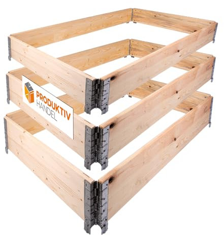Hochbeet Rahmen rechteckig 120 x 80 x 20 cm | 3 Palettenrahmen aus Holz | Holzrahmen faltbar, steckbar & stapelbar | Aufsatzrahmen nur noch aufklappen & loslegen