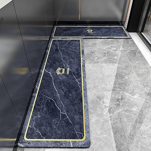 Küchenteppich 50x80 Dunkelblauer Marmor Küchenläufer Teppich Für Küche Waschbarer rutschfest Läufer Küchenmatte Weich Und Superabsorbierend Waschbar In Waschmaschine
