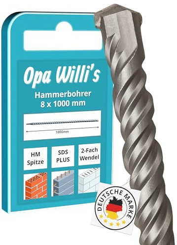 Opa Willis® SDS Plus Betonbohrer 1000mm mit Hartmetall Spitze - Meterbohrer (Ø 8mm)