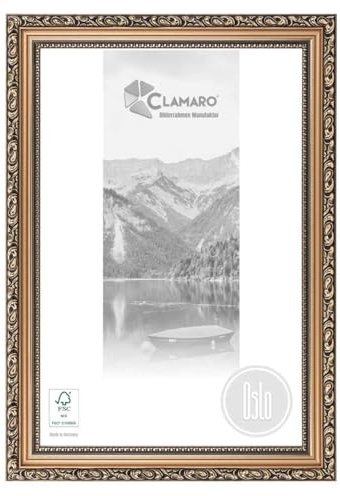 CLAMARO Oslo Bilderrahmen Barock 85x120 cm, Massivholz, Bronze, 49 mm breit | Vintage Shabby Chic Optik, Fichte Holz, Acrylglasscheibe, HDF-Rückwand, Metall-Aufhänger, Rahmenaußenmaß ca. 93x128 cm