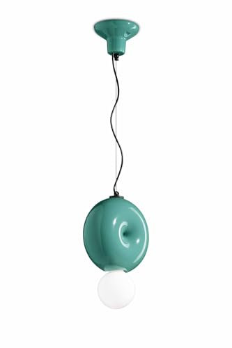 Licht-Erlebnisse Pendelleuchte Keramik Türkis Retro Design rund B: 25 cm für E27 Hängelampe Küche Hängeleuchte Esszimmer Wohnzimmer MICHELE