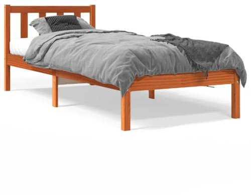 Willood Massivholzbett Wachsbraun 90x200 cm Kiefer Holzbett mit Kopfteil Lattenrost, Einzelbett für Schlafzimmer, Bett Bettgestell, Modern