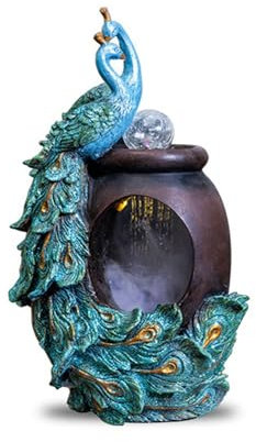 Fuente de Agua, Fuente de Agua Interior, Sonidos de Agua relajantes for aliviar el estrés, Fuente de Cascada de Pavo Real for decoración del hogar de Oficina, Decoración de Agua para Interior y exter