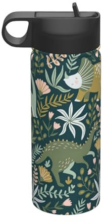 Charmant Bouilloire de Sport Isotherme Dinosaure 500ml Bouteille d'eau en Acier Inoxydable avec Couvercle Paille pour Gym Extérieure