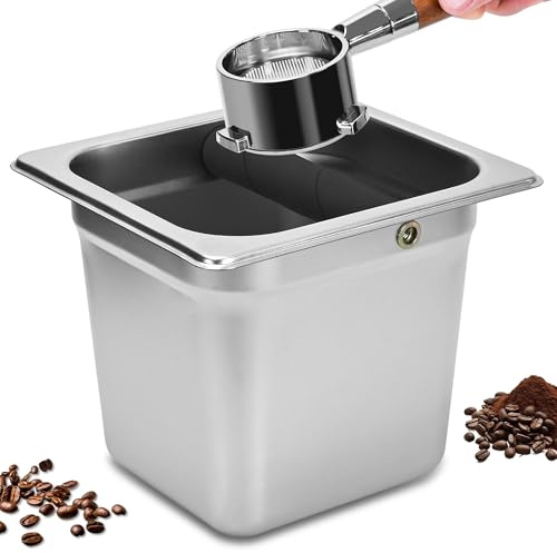 Edelstahl Knock Box, Quadratische Espresso Klopfbox, Große Kapazität Kaffee Knock Box, Leicht zu Reinigen Espresso Zubehör für Zuhause, Küche, Café und mehr