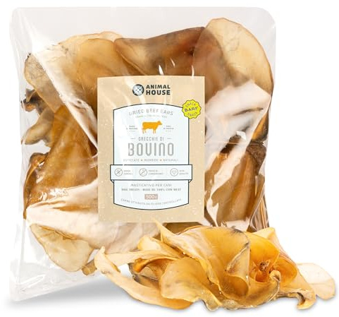Animal House Friandise Naturelle Barf pour Chiens, Oreilles de Bœuf, 500g | Délice Protéiné Européen pour le Bien-être de votre Compagnon à Quatre Pattes