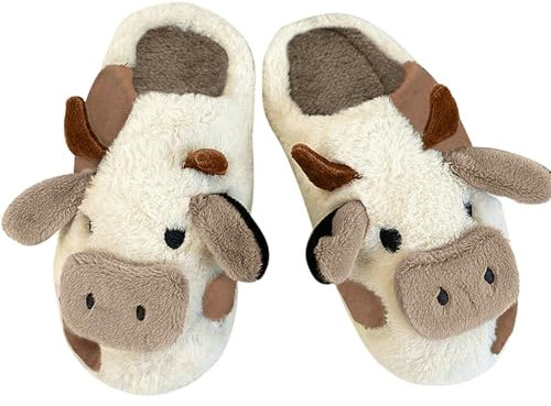 Sleeleece Kuh Hausschuhe Flauschig Damen Herren Cow Slippers Winter Warme Plüsch Pantoffeln Tiere Niedliche Cartoon Hauspantoffeln Kuschelige Rutschfeste Outdoor/Indoor