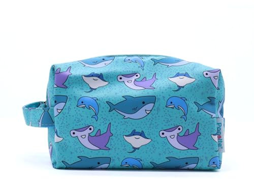 PONETTE - Neceser Infantil en Tejido Azul Turquesa con Divertidos Dibujos de Animales Marinos y Burbujas, Niño, Niña, Viaje, Estuche, Bolsa, Piscina, Colegio, Playa, Campamento, Marca Española