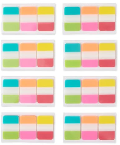 Amazon Basics - Rechteckig Haftstreifen 2.5 cm breit, 8 Spender/8er-Packung, 480 Stück, Gemischt