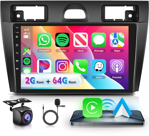 VECHTEL Autoradio 2G+64G Android 15 für Ford Fiesta Mk5 2002-2008, 9 Zoll HD 2.5D Touchscreen Auto Radio mit Drahtlos Carplay Android Auto GPS Wi-Fi USB Bluetooth FM RDS Radio Rückfahrkamera