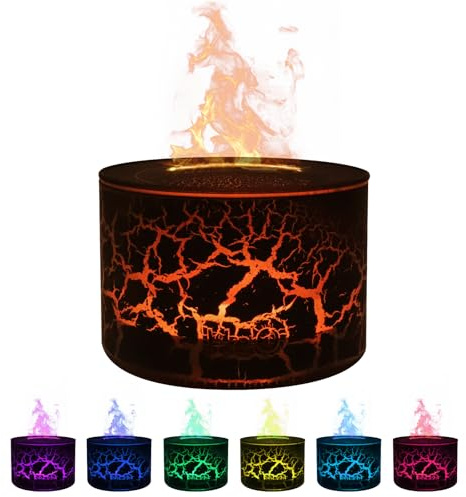 Vulkan Luftbefeuchter Flammen Aroma Diffusor: 160ml Ultraschall-Aromavernebler mit 7 Farbflammen Luftbefeuchtung & Aromatherapie Automatische Abschaltfunktion Ideal für kleine Räume (Craquelé-C)