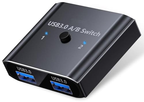 USB 3.0 KVM 5Gbps Switch 2 Entradas 1 Salidas Conmutador | Bidireccional 2 en 1 para Impresora, Ratón, PC, Teclado y Escáner, Compatible con Mac, Linux, Win2000/XP/7/8/10