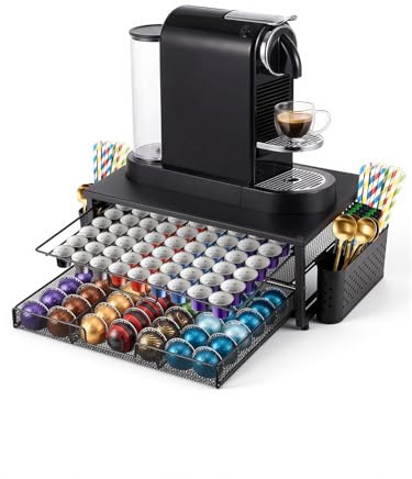Weenkler Kapselhalter Kaffeestation für Nespresso Kaffeekapseln & Maschinen | mit 2-stufiger Aufbewahrungsschublade, 39,5 x 25,5 x 16,5 cm