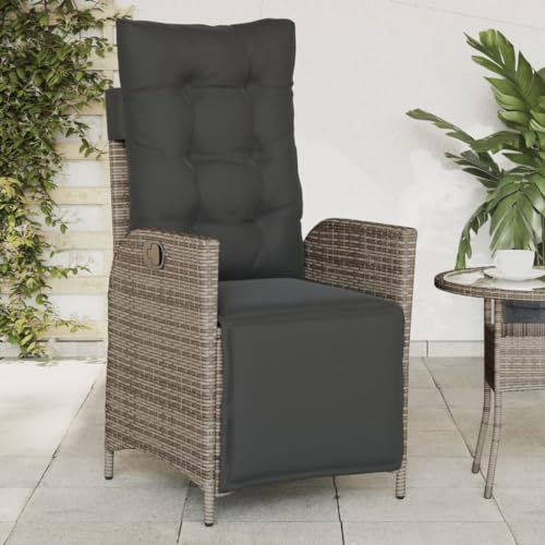 kithwjll Gartensessel mit Fußteil Verstellbar Grau aus Poly Rattan, Hochlehner Relaxsessel für Balkon und Terrasse, UV-beständig und pflegeleicht, max. 110 kg Belastbarkeit