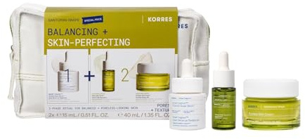 KORRES SANTORINI GRAPE Porenverfeinernde Pflege – Expert Trio Set, Vorteilsset mit Creme 40ml, Elixir 15ml & SMART YOGHURT™ Serum 15ml für glatte, hydratisierte Haut und sichtbar verfeinerte Poren