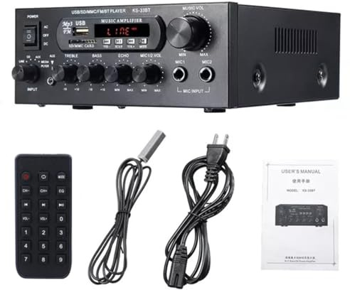 Xnuiasqe 1200W 220V Amplificador Bluetooth HiFi Amplificador Digital 33BT EstéReo LED Amplificador de Audio Digital Aux FM Radio Enchufe de la UE