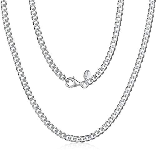 Amberta 925 Sterling Silver Necklace for Men - Rhodium Plated - Flat Cuban Curb Chain 3.9 mm Thick - Length 20 inch