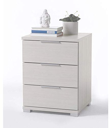 Universal Nachttisch in Pinie Weiß Optik - Moderner Nachtschrank mit drei Schubladen für Ihr Boxspringbett - 46 x 61 x 42 cm (B/H/T)