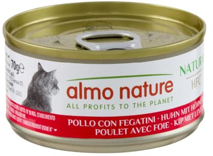 Almo Nature HFC Natural - Wet Cat Food for Adult Cats - Chicken and Liver - Human Grade, Gluten Free - 70g, Pack of 24