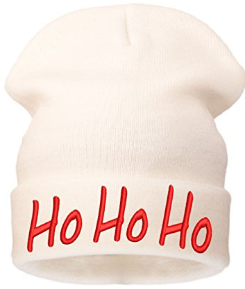 4sold Merry Xmas Ho Ho Ho Lustige Hüte Merry Christmas Mütze Beanie Mütze Damen Herren Beanie Schwarz Gr. M/L, Ho Ho Ho Ho Weiß