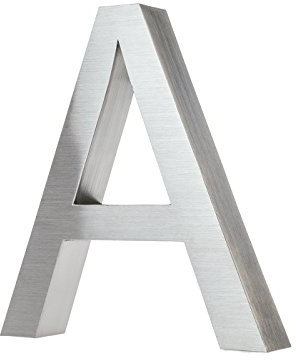 KOBERT GOODS Hochwertig Modern Gebürstet Edelstahl V2A Hausnummer A klassisch 3D-Effekt Design Wetterfest und Rostfrei inklusive Montage-Material Höhe 20cm Tiefe 3cm Groß für Haus und Gartenzaun