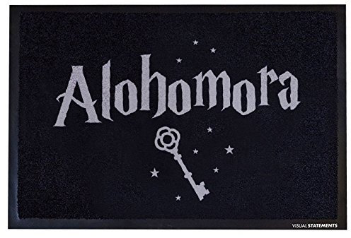 VISUAL STATEMENTS Fußmatte mit Spruch – hochwertiger Fußabtreter – Matte waschbar - für den Außenbereich – rutschfest – Fußmatte Bedruckt – in schwarz - Alohomora!