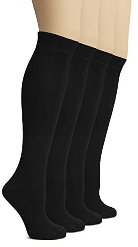 Hugh Ugoli Damen Viskose aus Bambuszellstoff Kniehohe Socken, 4 Paar, Komfort Naht, Lang Kleider Uniform Socken für Mädchen, Größe: 35-38/38-42