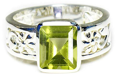 Gemsyogi Damen Herren Unisex - Sterling-Silber 925 Sterling-Silber 925 Emerald-Cut Green Peridot