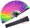 OMyTea Large Bamboo Rave Festival Folding Hand Fan for Men/Women - Chinese Japanese Handheld Fan with Fabric Case - for Electronic Dance Music Party, Performance, Decorations, Gift (Iridescence)