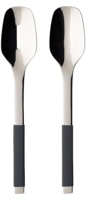 Villeroy und Boch S+ Cosy Grey Salatbesteck-Set, 2-teilig, 28 cm, Edelstahl, Griff mit grauem Silikon ummantelt