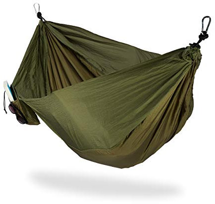 Relaxdays Hängematte Outdoor, Reisehängematte für 2 Personen, Ultraleicht, Camping, bis 200 kg, 152 x 255 cm, dunkelgrün
