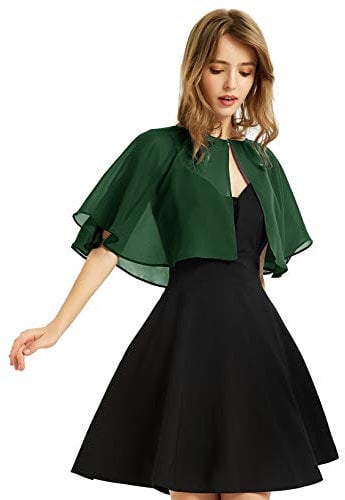 BUCUXE Châle en mousseline de soie douce pour femme, pour robe de soirée, mariage, boléro, vert foncé, taille unique