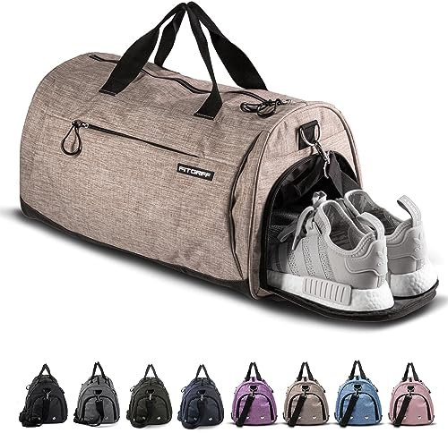 Fitgriff® Sporttasche & Reisetasche für Damen und Herren - mit Schuhfach & Nassfach - Tasche für Sport, Fitness & Reisen - Trainingstasche, Gym Bag (Sand, 58 x 31 x 31 cm (Medium))