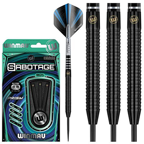 WINMAU Sabotage Onyx 22g Profi Wolfram Steeltip Dartpfeile Set mit Flights und Schäfte