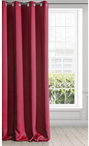 Eurofirany Logan Vorhang Blickdicht, Blackout, Satin Verdunkelungsvorhang mit Ösen-1 STK. Ösenvorhang, Elegant, Glatt, Einfarbig, Wohnzimmer, Schlafzimmer, Rot, 135x250 cm