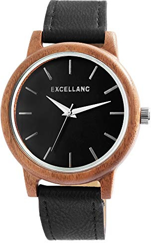 Excellanc Unisex - Uhr Lederimitations Armbanduhr Holz Gehäusering Metall Analog Quarz 1900243